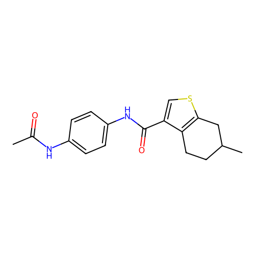 N-(4-acetamidophenyl)-6-methyl-4,5,6,7-tetrahydro-1-benzothiophene-3-carboxamide structure