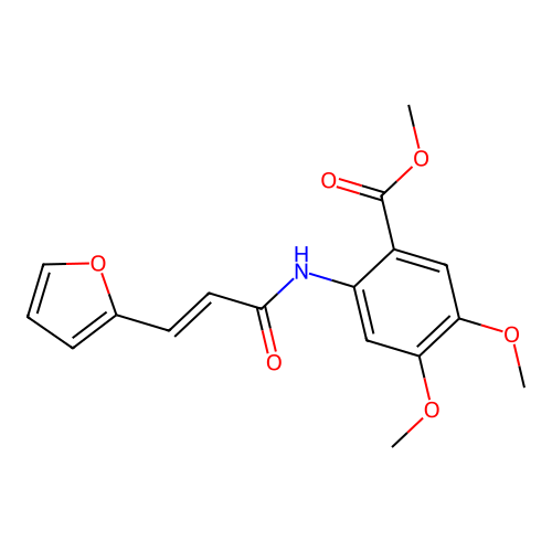 (E)-methyl 2-(3-(furan-2-yl)acrylamido)-4,5-dimethoxybenzoate structure