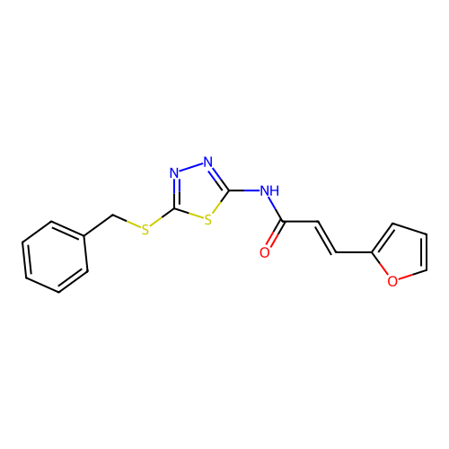 (2E)-N-[5-(benzylsulfanyl)-1,3,4-thiadiazol-2-yl]-3-(furan-2-yl)prop-2-enamide structure