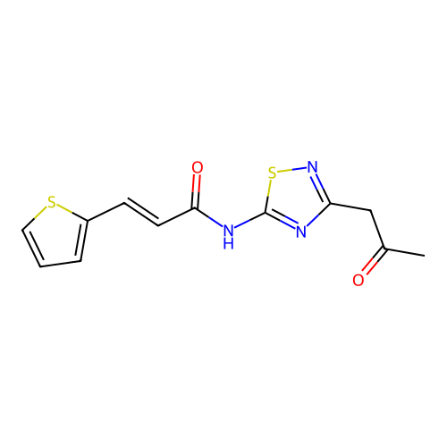 (2E)-N-[3-(2-oxopropyl)-1,2,4-thiadiazol-5-yl]-3-(thiophen-2-yl)prop-2-enamide structure
