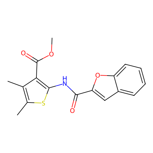 Methyl 2-(benzofuran-2-carboxamido)-4,5-dimethylthiophene-3-carboxylate structure
