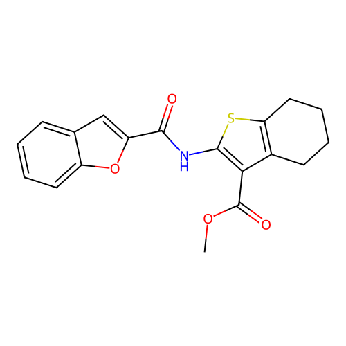 methyl 2-(benzofuran-2-carboxamido)-4,5,6,7-tetrahydrobenzo[b]thiophene-3-carboxylate structure