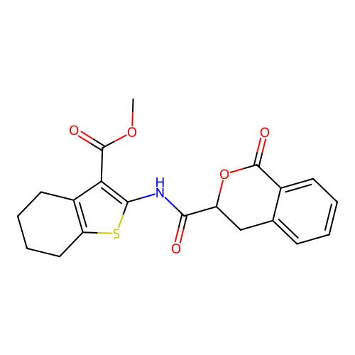 methyl 2-[(1-oxo-3,4-dihydroisochromene-3-carbonyl)amino]-4,5,6,7-tetrahydro-1-benzothiophene-3-carboxylate structure