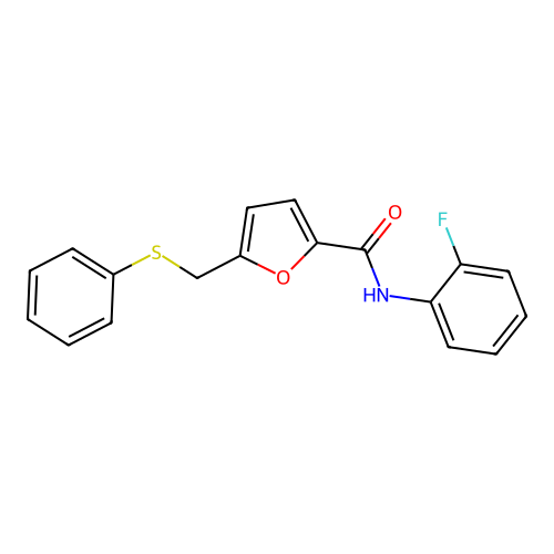 N-(2-fluorophenyl)-5-[(phenylsulfanyl)methyl]furan-2-carboxamide structure