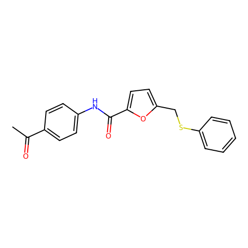 N-(4-acetylphenyl)-5-[(phenylthio)methyl]-2-furancarboxamide structure