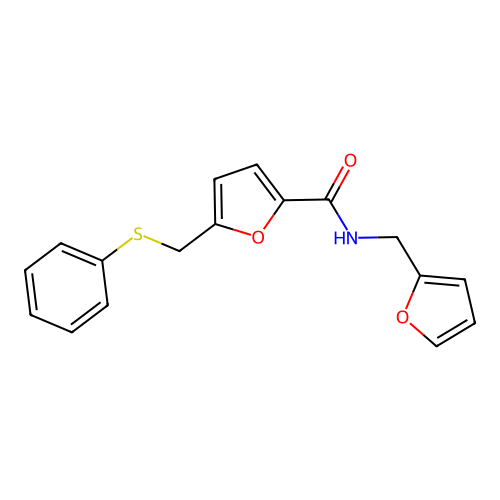 N-(furan-2-ylmethyl)-5-(phenylsulfanylmethyl)furan-2-carboxamide structure