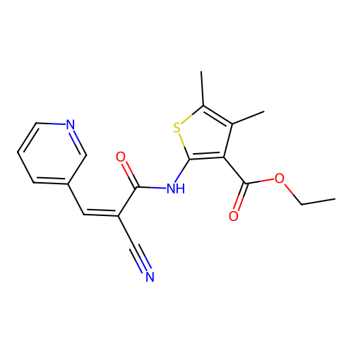 ethyl 2-[2-cyano-3-(pyridin-3-yl)prop-2-enamido]-4,5-dimethylthiophene-3-carboxylate structure