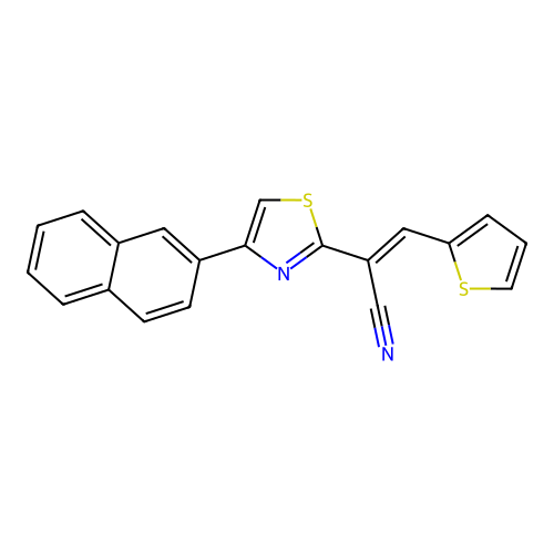 (2E)-2-[4-(naphthalen-2-yl)-1,3-thiazol-2-yl]-3-(thiophen-2-yl)prop-2-enenitrile structure