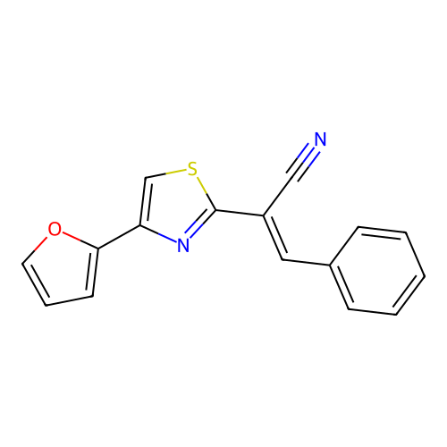 (2E)-2-[4-(furan-2-yl)-1,3-thiazol-2-yl]-3-phenylprop-2-enenitrile structure