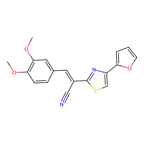 (2E)-3-(3,4-dimethoxyphenyl)-2-[4-(furan-2-yl)-1,3-thiazol-2-yl]prop-2-enenitrile structure