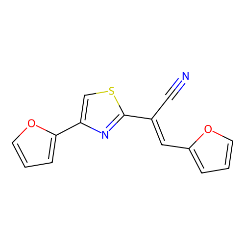 (2E)-3-(furan-2-yl)-2-[4-(furan-2-yl)-1,3-thiazol-2-yl]prop-2-enenitrile structure