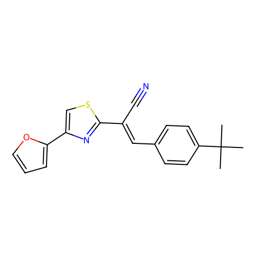 (E)-3-(4-(tert-butyl)phenyl)-2-(4-(furan-2-yl)thiazol-2-yl)acrylonitrile structure