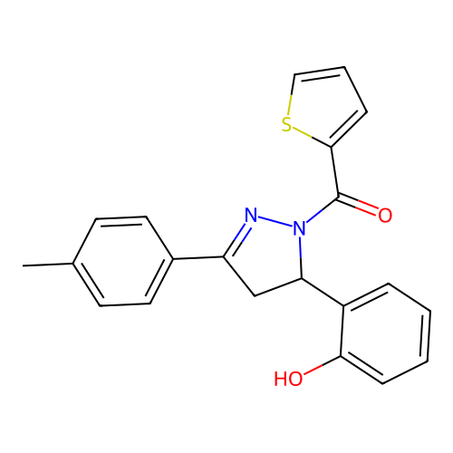 (5-(2-hydroxyphenyl)-3-(p-tolyl)-4,5-dihydro-1H-pyrazol-1-yl)(thiophen-2-yl)methanone structure