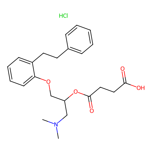 2-((3-Dimethylamino-2-(3-carboxypropionyloxy))propoxy)bibenzyl hydrochloride structure