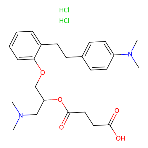 Butanedioic acid, mono(2-(dimethylamino)-1-((2-(2-(4- (dimethylamino)phenyl)ethyl)phenoxy)methyl)ethyl) ester, dihydrochloride structure