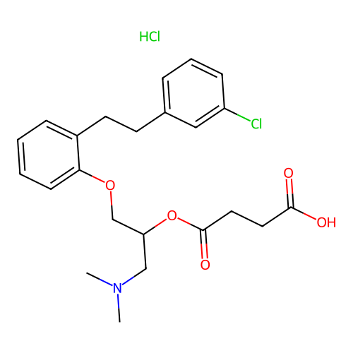 Butanedioic acid, mono(2-(2-(2-(3-chlorophenyl)ethyl)phenoxy)-1-((dimethylamino)methyl)ethyl) ester, hydrochloride structure