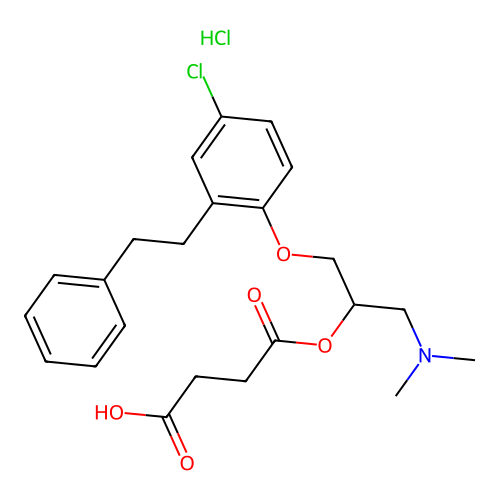 Butanedioic acid, mono(2-(4-chloro-2-(2-phenylethyl)phenoxy)-1-((dimethylamino)methyl)ethyl) ester, hydrochloride structure