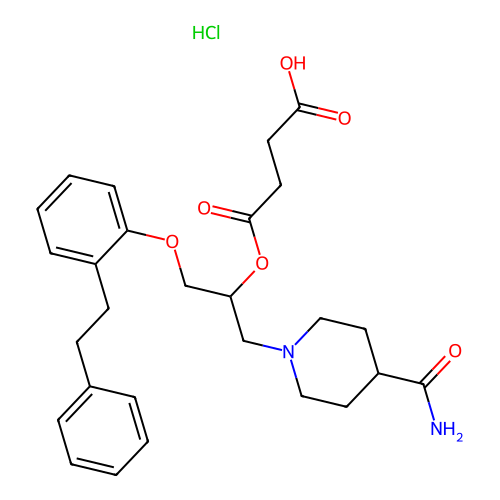 2-((3-(4-Carbamoylpiperidino)-2-(3-carboxypropionyloxy))propoxy)bibenzyl hydrochloride structure