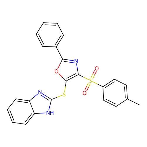 5-((1H-benzo[d]imidazol-2-yl)thio)-2-phenyl-4-tosyloxazole structure