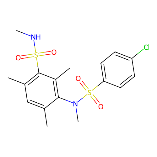 3-[(4-chlorophenyl)sulfonyl-methylamino]-N,2,4,6-tetramethylbenzenesulfonamide structure