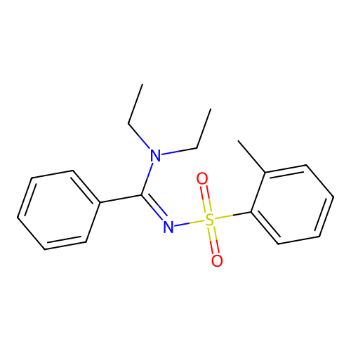 N,N-diethyl-N'-(2-methylphenyl)sulfonyl-benzenecarboximidamide structure