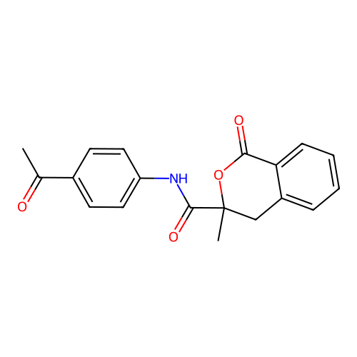 N-(4-acetylphenyl)-3-methyl-1-oxo-4H-isochromene-3-carboxamide structure