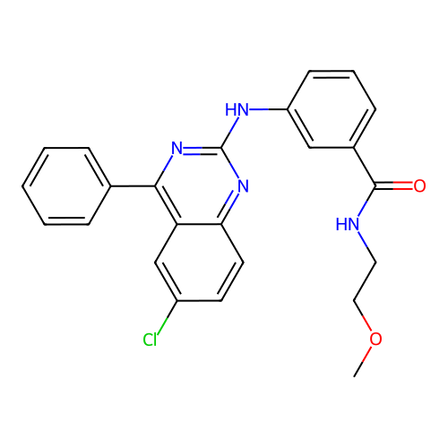 3-[(6-chloro-4-phenylquinazolin-2-yl)amino]-N-(2-methoxyethyl)benzamide structure