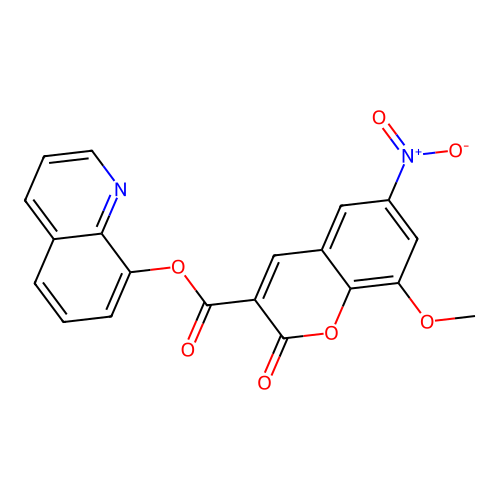 quinolin-8-yl 8-methoxy-6-nitro-2-oxo-2H-chromene-3-carboxylate structure