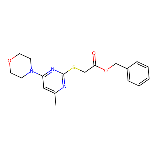 Benzyl 2-((4-methyl-6-morpholinopyrimidin-2-yl)thio)acetate structure