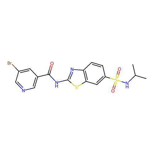 5-bromo-N-[6-(propan-2-ylsulfamoyl)-1,3-benzothiazol-2-yl]pyridine-3-carboxamide structure