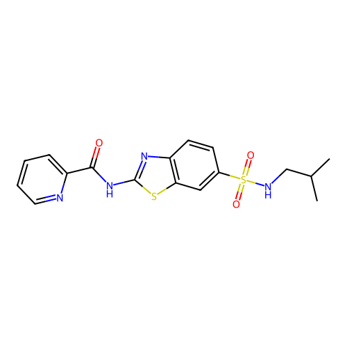 N-[6-(2-methylpropylsulfamoyl)-1,3-benzothiazol-2-yl]pyridine-2-carboxamide structure