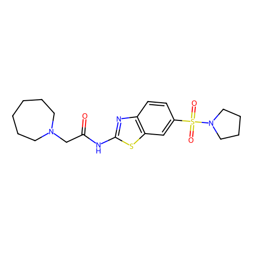 2-(azepan-1-yl)-N-(6-(pyrrolidin-1-ylsulfonyl)benzo[d]thiazol-2-yl)acetamide structure