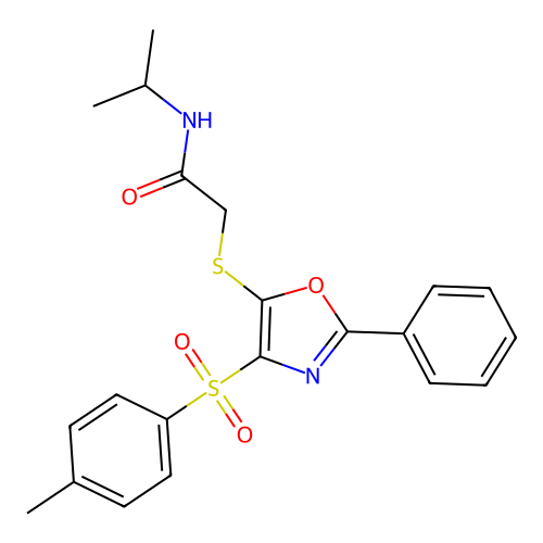 N-isopropyl-2-((2-phenyl-4-tosyloxazol-5-yl)thio)acetamide structure