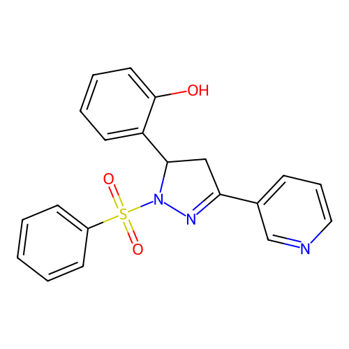 2-[2-(Benzenesulfonyl)-5-pyridin-3-yl-3,4-dihydropyrazol-3-yl]phenol structure