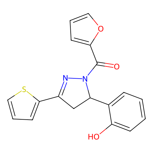 furan-2-yl-[3-(2-hydroxyphenyl)-5-thiophen-2-yl-3,4-dihydropyrazol-2-yl]methanone structure