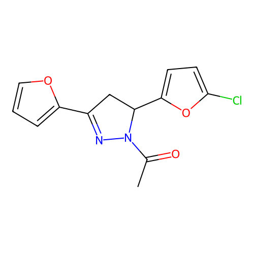 1-[3-(5-Chlorofuran-2-yl)-5-(furan-2-yl)-3,4-dihydropyrazol-2-yl]ethanone structure