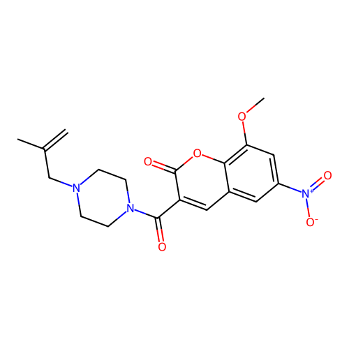 8-methoxy-3-(4-(2-methylallyl)piperazine-1-carbonyl)-6-nitro-2H-chromen-2-one structure