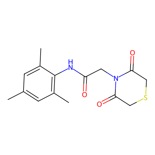 2-(3,5-dioxothiomorpholin-4-yl)-N-(2,4,6-trimethylphenyl)acetamide structure