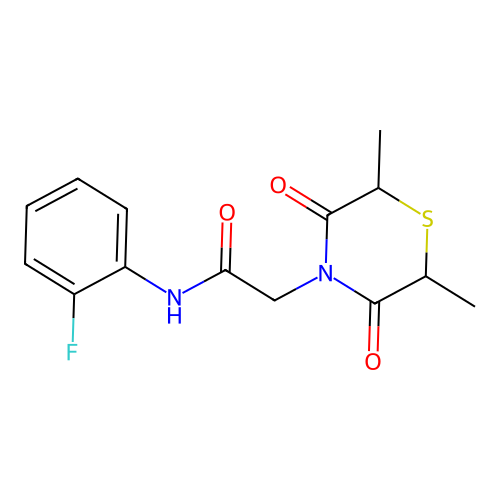 2-(2,6-dimethyl-3,5-dioxothiomorpholin-4-yl)-N-(2-fluorophenyl)acetamide structure