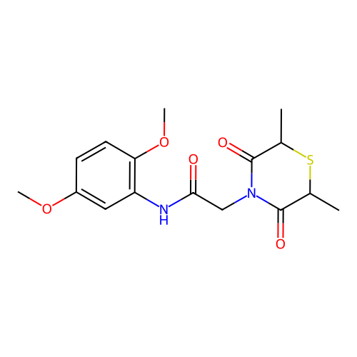 N-(2,5-dimethoxyphenyl)-2-(2,6-dimethyl-3,5-dioxothiomorpholin-4-yl)acetamide structure