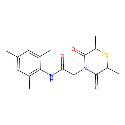 2-(2,6-dimethyl-3,5-dioxothiomorpholin-4-yl)-N-(2,4,6-trimethylphenyl)acetamide structure