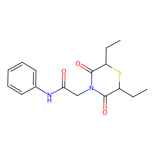 2-(2,6-diethyl-3,5-dioxothiomorpholin-4-yl)-N-phenylacetamide structure