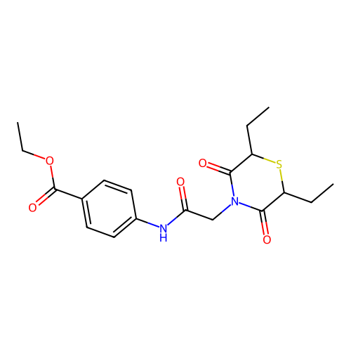 Ethyl 4-[[2-(2,6-diethyl-3,5-dioxothiomorpholin-4-yl)acetyl]amino]benzoate structure