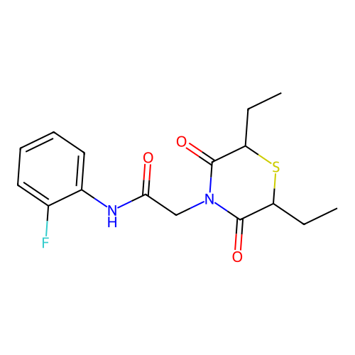 2-(2,6-diethyl-3,5-dioxothiomorpholin-4-yl)-N-(2-fluorophenyl)acetamide structure