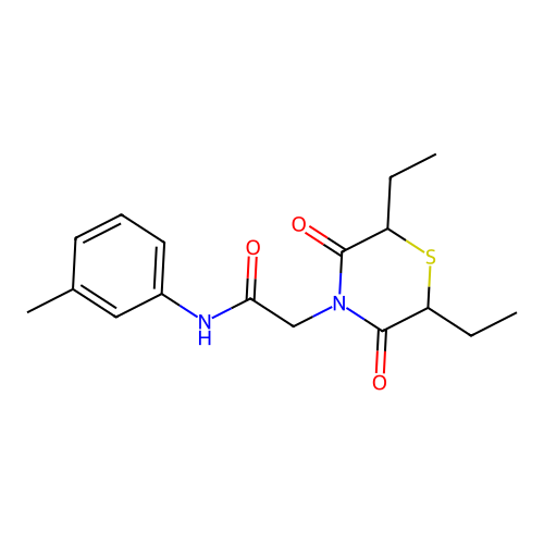 2-(2,6-diethyl-3,5-dioxothiomorpholin-4-yl)-N-(3-methylphenyl)acetamide structure