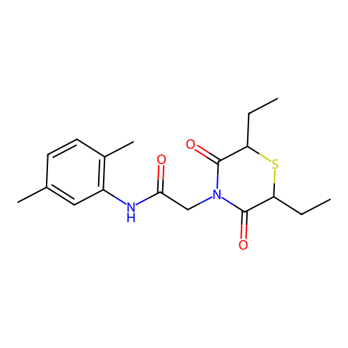 2-(2,6-diethyl-3,5-dioxothiomorpholin-4-yl)-N-(2,5-dimethylphenyl)acetamide structure