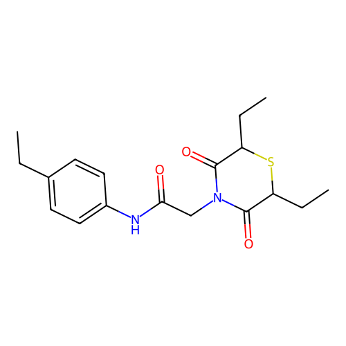 2-(2,6-diethyl-3,5-dioxothiomorpholin-4-yl)-N-(4-ethylphenyl)acetamide structure
