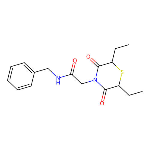 N-benzyl-2-(2,6-diethyl-3,5-dioxothiomorpholin-4-yl)acetamide structure