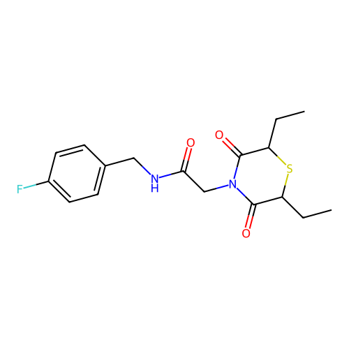 2-(2,6-diethyl-3,5-dioxothiomorpholin-4-yl)-N-[(4-fluorophenyl)methyl]acetamide structure