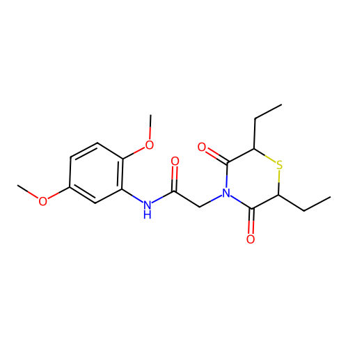 2-(2,6-diethyl-3,5-dioxothiomorpholin-4-yl)-N-(2,5-dimethoxyphenyl)acetamide structure